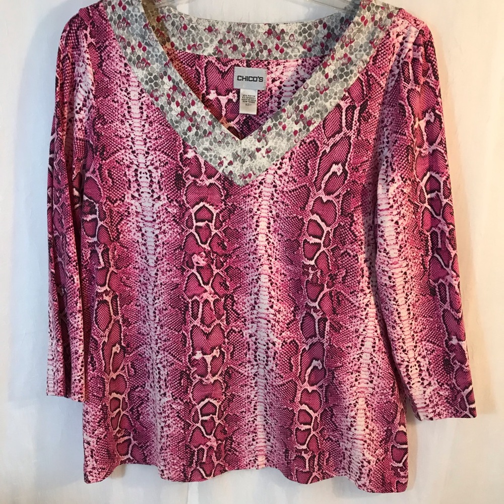 Chico’s Pink and White Leopard Print‎ Blouse
